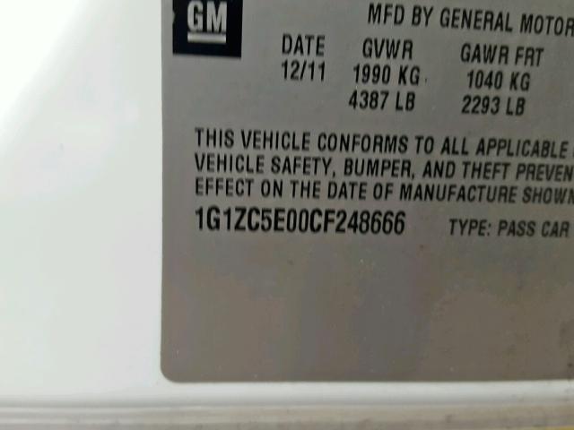 1G1ZC5E00CF248666 - 2012 CHEVROLET MALIBU 1LT 白色 照片 10