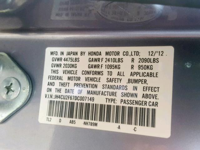 JH4CU2F67DC007149 - 2013 ACURA TSX TECH BLUE photo 10