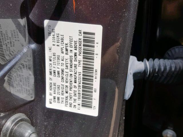 19UUB1F39FA025745 - 2015 ACURA TLX BLACK photo 10