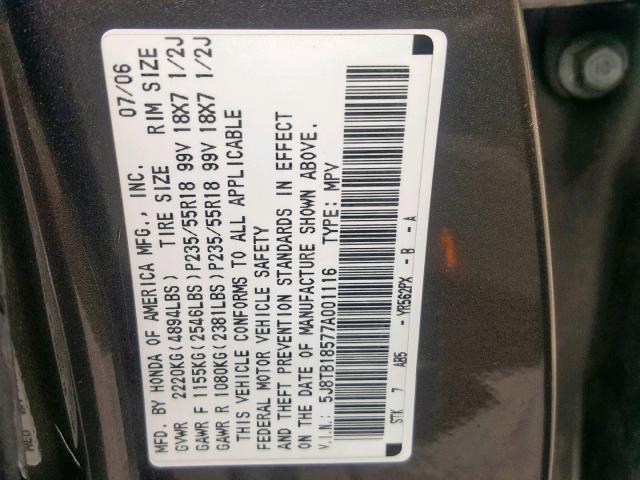 5J8TB18577A001116 - 2007 ACURA RDX TECHNO BROWN photo 10