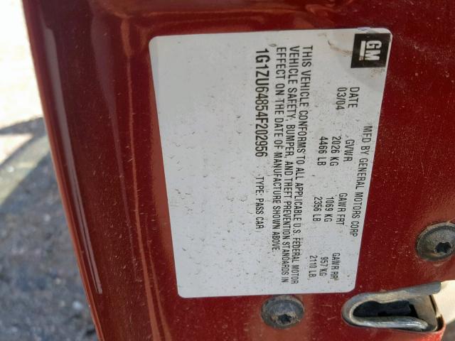 1G1ZU64854F202956 - 2004 CHEVROLET MALIBU MAX 红色 照片 10