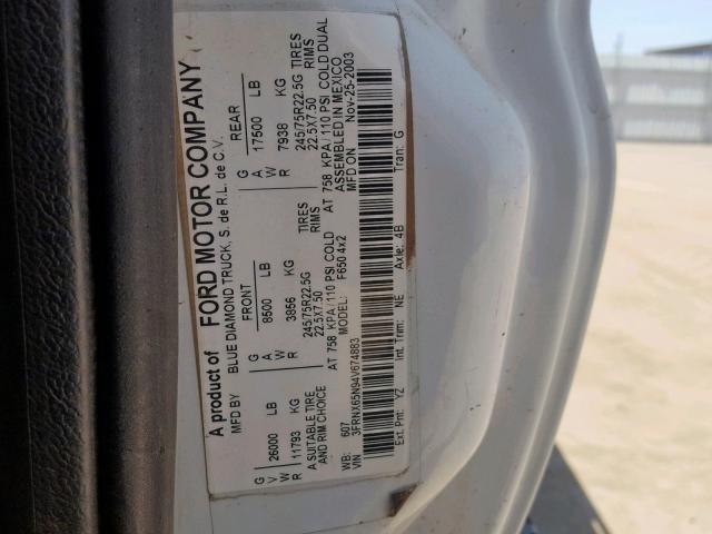 3FRNX65N94V674883 - 2004 FORD F650 SUPER WHITE photo 10