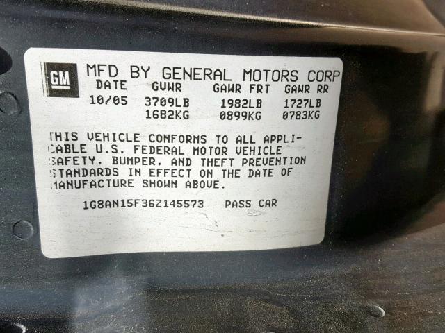 1G8AN15F36Z145573 - 2006 SATURN ION LEVEL BLACK photo 10