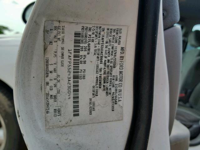 1FAFP55243A230044 - 2003 FORD TAURUS SES WHITE photo 10