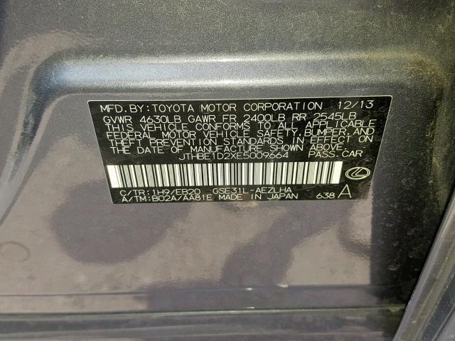 JTHBE1D2XE5009664 - 2014 LEXUS IS 350 CHARCOAL photo 10