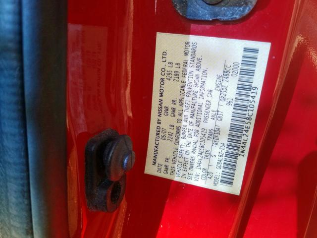 1N4AL24E58C105419 - 2008 NISSAN ALTIMA 2.5S  photo 10