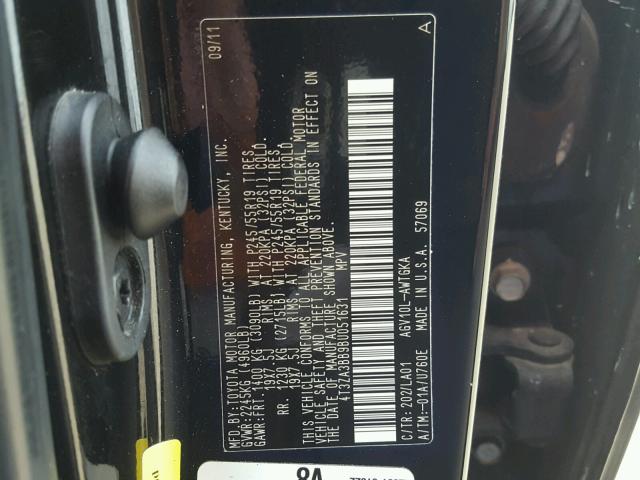 4T3ZA3BB9BU051631 - 2011 TOYOTA VENZA BASE BLACK photo 10