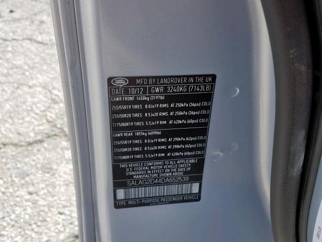 SALAG2D44DA652539 - 2013 LAND ROVER LR4 HSE SILVER photo 10