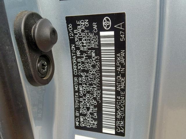 JTKDE177970195613 - 2007 TOYOTA SCION TC BLUE photo 10