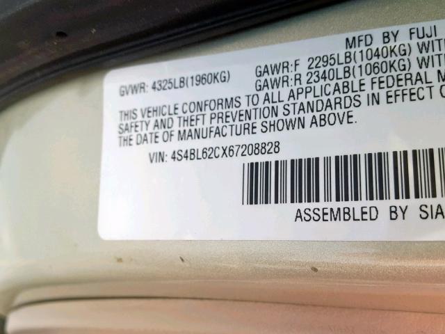 4S4BL62CX67208828 - 2006 SUBARU LEGACY OUT GOLD photo 10