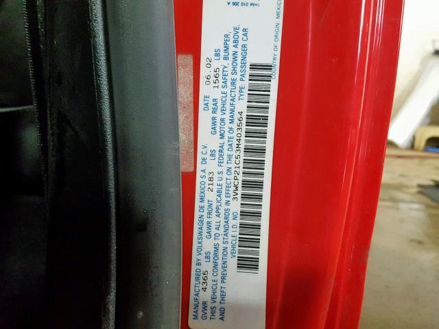 3VWCP21C53M403564 - 2003 VOLKSWAGEN NEW BEETLE წითელი ფოტო 10