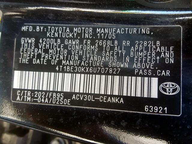 4T1BE30KX6U707827 - 2006 TOYOTA CAMRY LE  photo 10