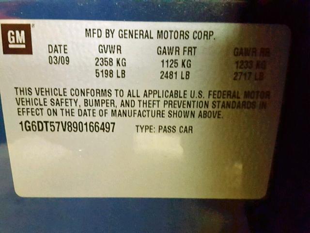 1G6DT57V890166497 - 2009 CADILLAC CTS HI FEA BLUE photo 10