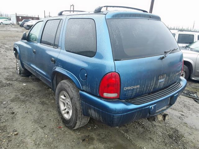 1B4HS48N32F190409 - 2002 DODGE DURANGO SL BLUE photo 3