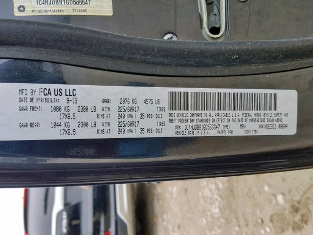 1C4NJDBB1GD566647 - 2016 JEEP COMPASS SP BLACK photo 10