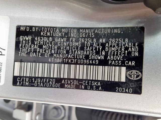 4T1BF1FK3FU096449 - 2015 TOYOTA CAMRY LE  photo 10