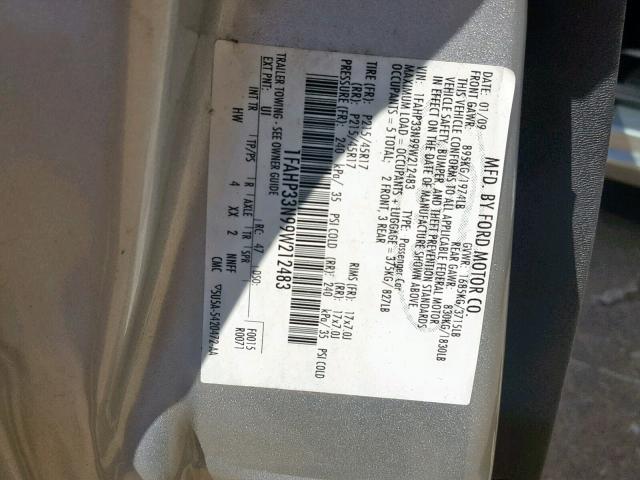 1FAHP33N99W212483 - 2009 FORD FOCUS SES SILVER photo 10