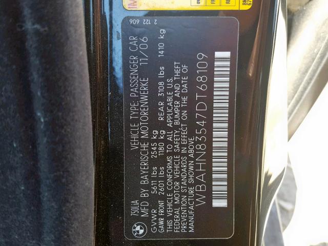 WBAHN83547DT68109 - 2007 BMW 750 BLACK photo 10