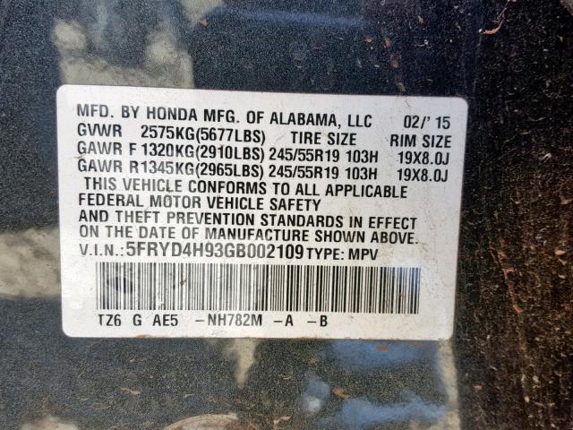 5FRYD4H93GB002109 - 2016 ACURA MDX ADVANC GRAY photo 10