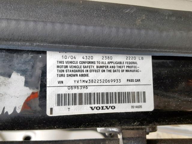 YV1MW382252069933 - 2005 VOLVO V50 2.4I BLACK photo 10