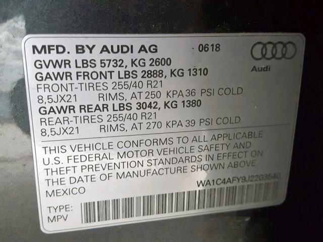 WA1C4AFY9J2203540 - 2018 AUDI SQ5 PRESTI CHARCOAL photo 10