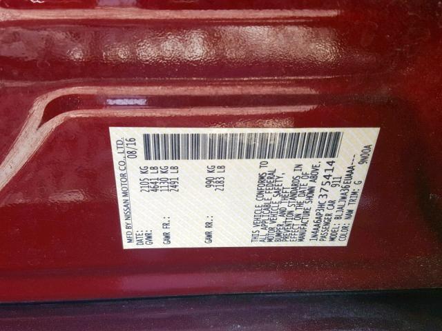 1N4AA6AP3HC375414 - 2017 NISSAN MAXIMA 3.5 RED photo 10