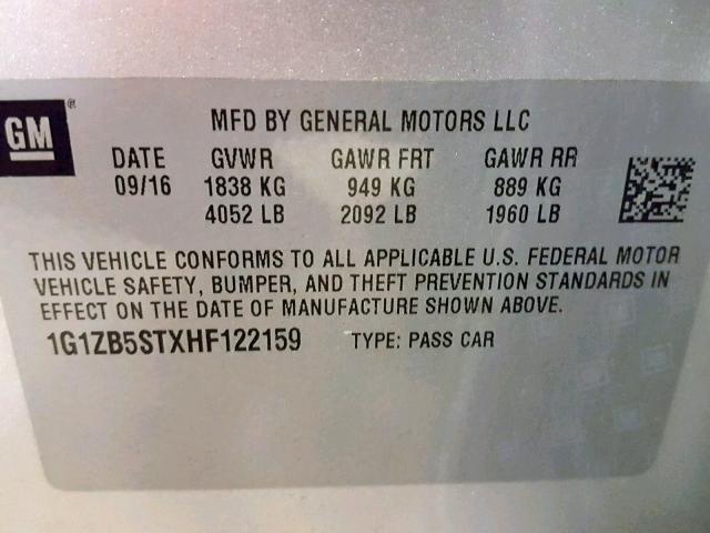 1G1ZB5STXHF122159 - 2017 CHEVROLET MALIBU LS SILVER photo 10