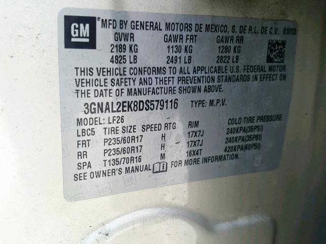 3GNAL2EK8DS579116 - 2013 CHEVROLET CAPTIVA LS 棕色 照片 10