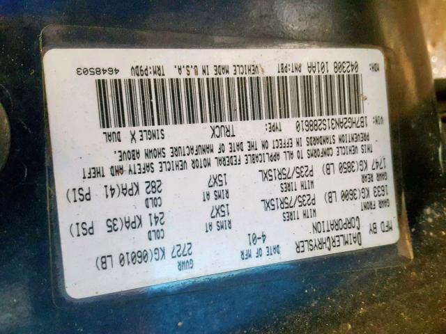 1B7HG2AN31S288610 - 2001 DODGE DAKOTA QUA BLUE photo 10