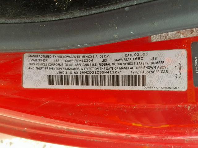 3VWCD31C35M411275 - 2005 VOLKSWAGEN NEW BEETLE Qırmızı foto 10