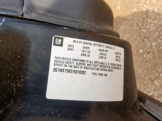 2G1WX15K519318282 - 2001 CHEVROLET MONTE CARL 黑色 照片 10