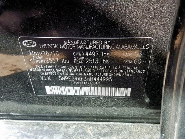 5NPE34AF3HH444995 - 2017 HYUNDAI SONATA SPO BLACK photo 10