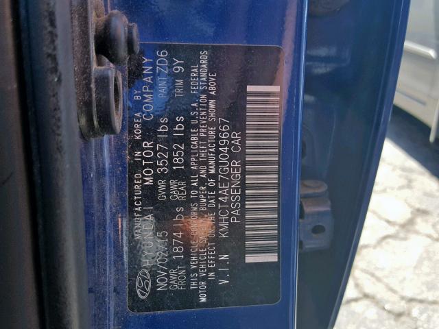 KMHCT4AE7GU049667 - 2016 HYUNDAI ACCENT SE BLUE photo 10