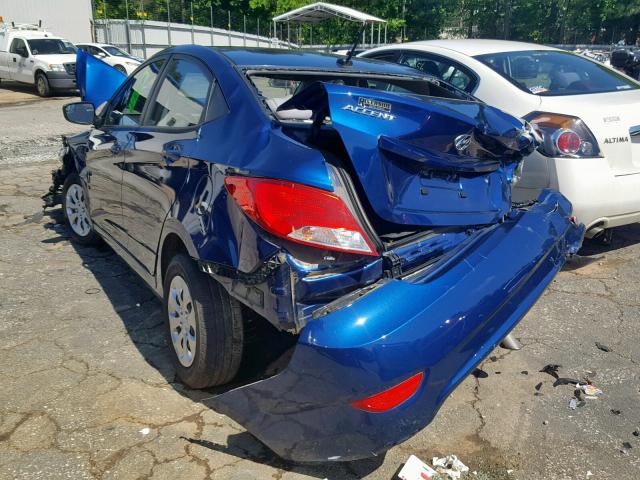 KMHCT4AE7GU049667 - 2016 HYUNDAI ACCENT SE BLUE photo 3