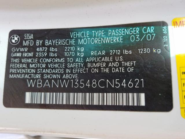 WBANW13548CN54621 - 2008 BMW 535 I  photo 10