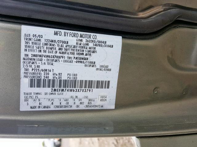 2MEFM74W63X703791 - 2003 MERCURY GRAND MARQ GRAY photo 10