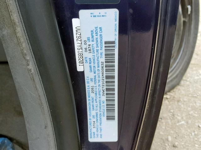 3VWCT21C21M400632 - 2001 VOLKSWAGEN NEW BEETLE Blau Foto 10