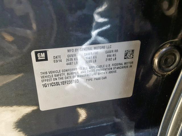 1G11C5SL1EF238193 - 2014 CHEVROLET MALIBU 1LT GRAY photo 10