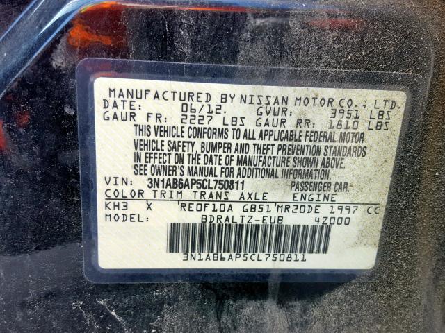 3N1AB6AP5CL750811 - 2012 NISSAN SENTRA 2.0 BLACK photo 10