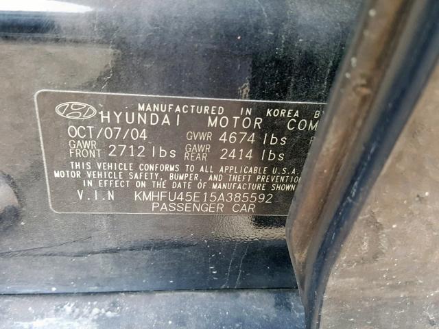 KMHFU45E15A385592 - 2005 HYUNDAI XG 350 BLACK photo 10