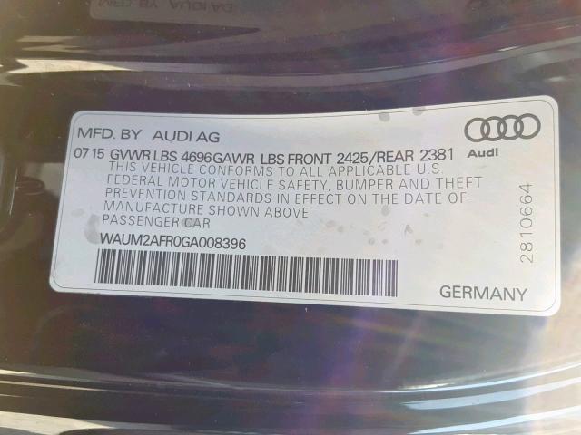 WAUM2AFR0GA008396 - 2016 AUDI A5 PREMIUM BLACK photo 10