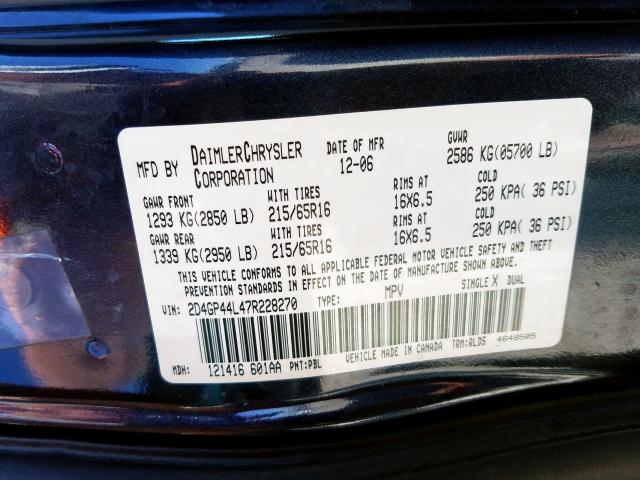 2D4GP44L47R228270 - 2007 DODGE GRAND CARAVAN SXT  photo 10