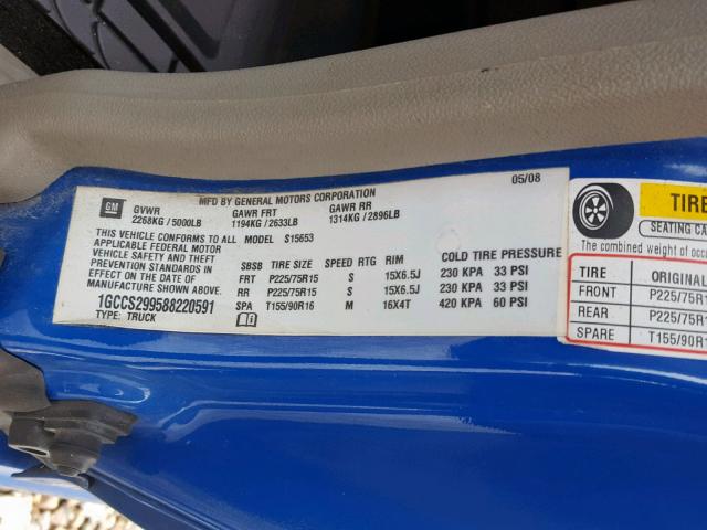 1GCCS299588220591 - 2008 CHEVROLET COLORADO L BLUE photo 10