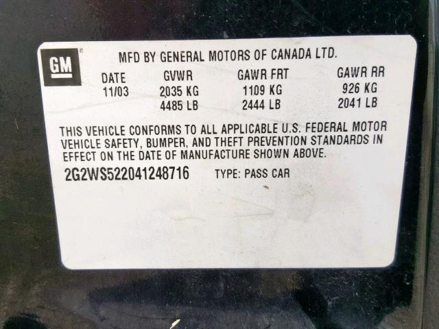 2G2WS522041248716 - 2004 PONTIAC GRAND PRIX 黑色 照片 10