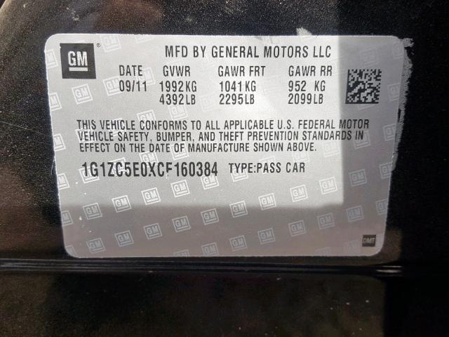 1G1ZC5E0XCF160384 - 2012 CHEVROLET MALIBU 1LT 黑色 照片 10