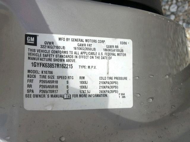 1GYFK63857R162215 - 2007 CADILLAC ESCALADE L GRAY photo 10