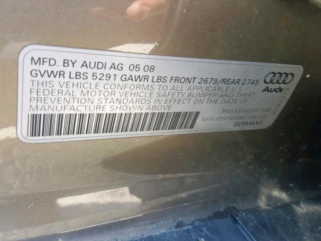 WAUDH74F58N145435 - 2008 AUDI A6 3.2 QUA GOLD photo 10