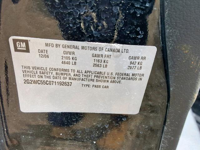 2G2WC55C071192637 - 2007 PONTIAC GRAND PRIX BLACK photo 10
