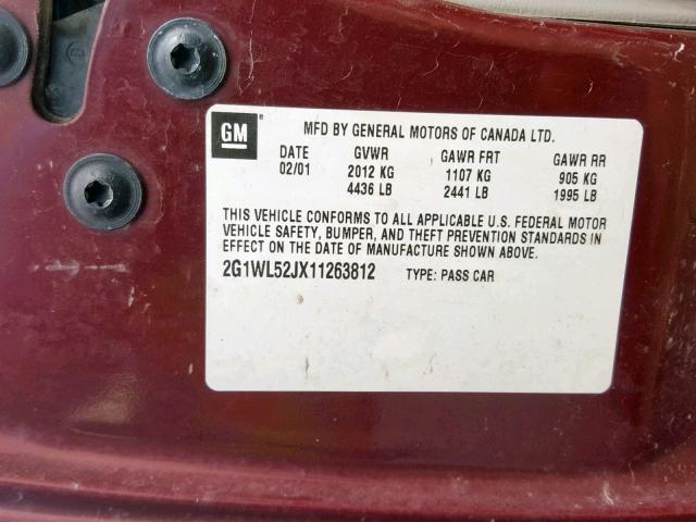 2G1WL52JX11263812 - 2001 CHEVROLET LUMINA RED photo 10