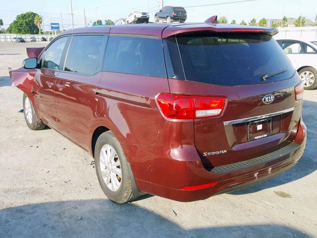 KNDMB5C18H6305705 - 2017 KIA SEDONA LX BURGUNDY photo 3